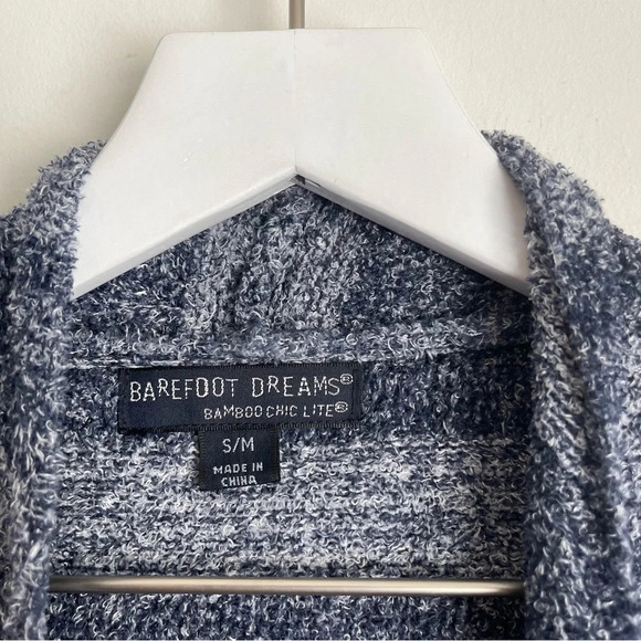 Barefoot Dreams Bamboo Chic Lite Open Drape Cardigan Navy Striped Sweater small - Picture 2 of 5